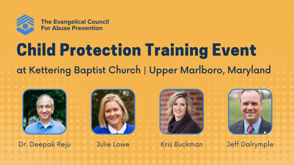 Child protection training event at Kettering Baptist Church in Upper Marlboro, Maryland. Speakers are pictured: Dr. Deepak Reju, Julie Lowe, Kris Buckman, Jeff Dalrymple.
